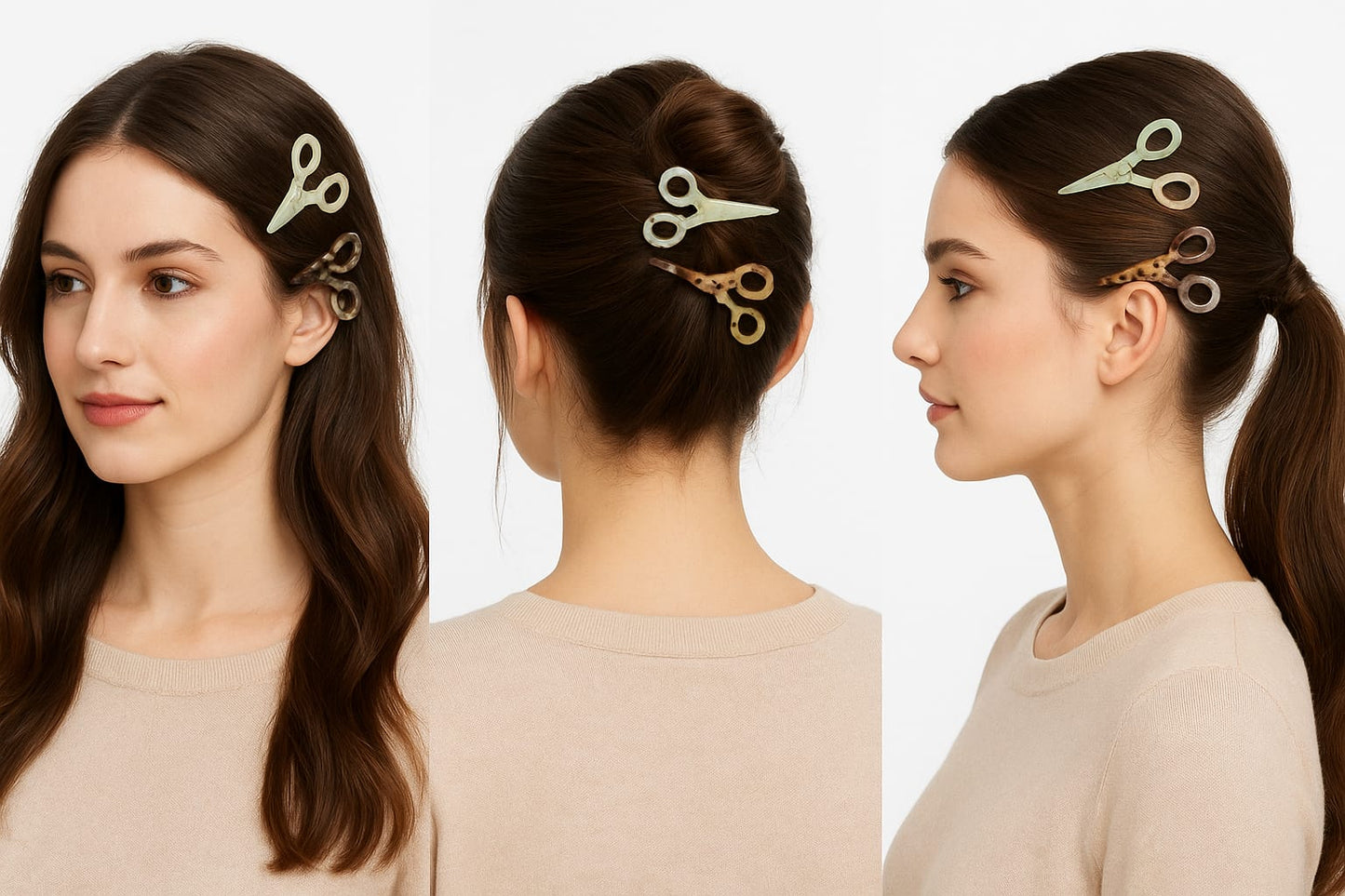 Resin Scissor Shaped Hair Clips pack of 3