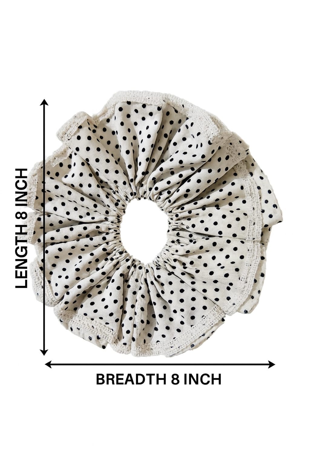 Jumbo Size Polka Dot hair Scrunchie with lace trim 8 inch