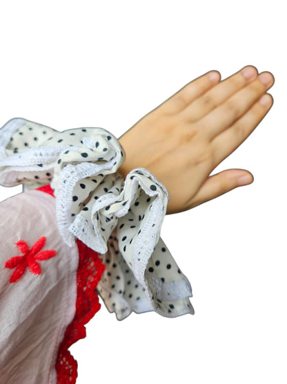 Jumbo Size Polka Dot hair Scrunchie with lace trim 8 inch