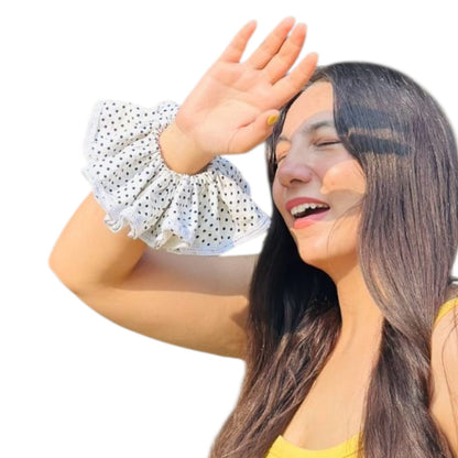 Jumbo Size Polka Dot hair Scrunchie with lace trim 8 inch