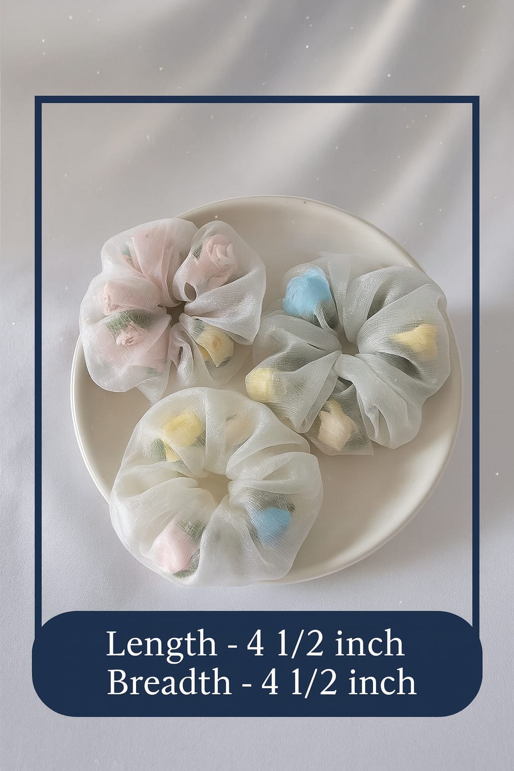 Organza hair scrunchies with floral accents pack of 3