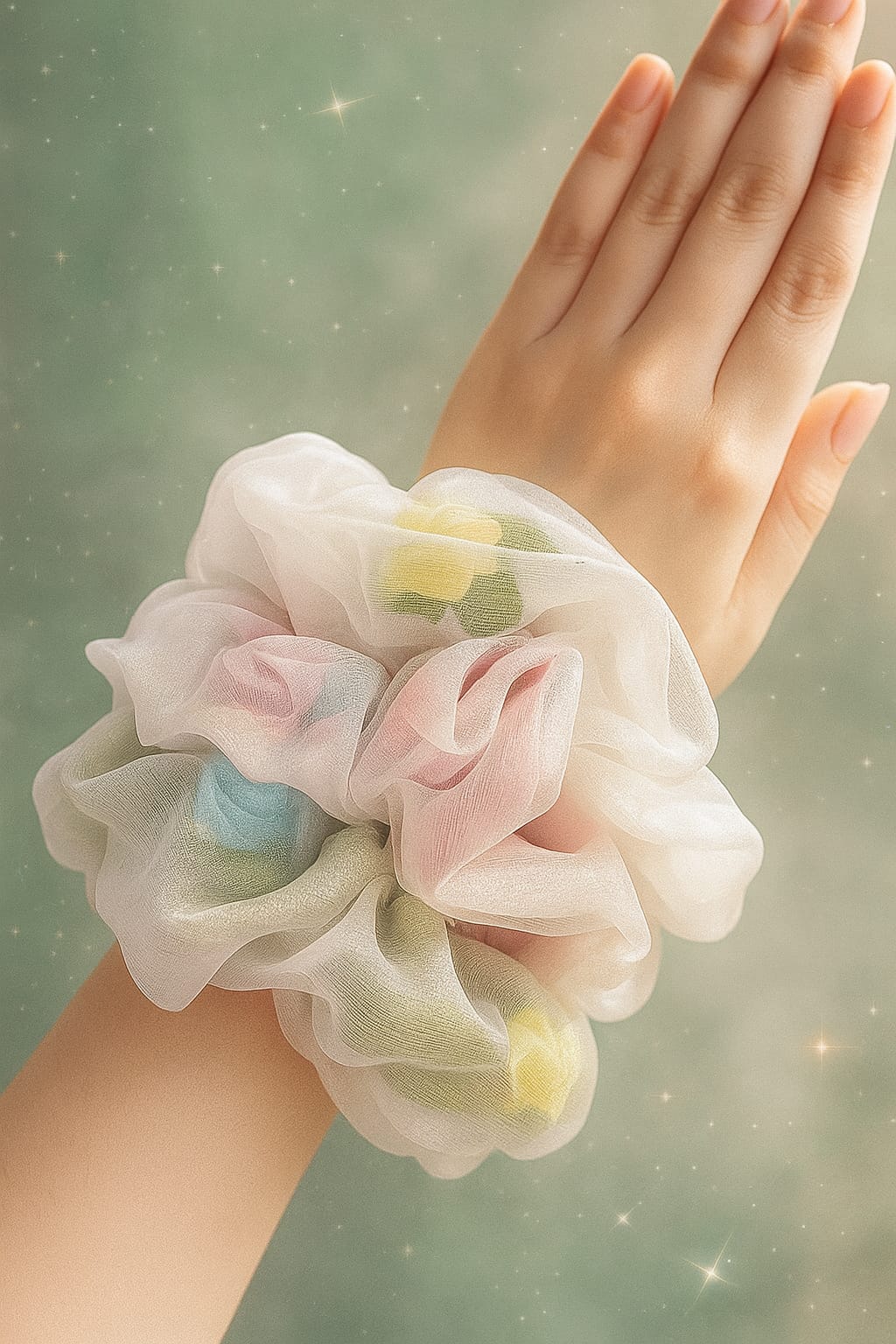Organza hair scrunchies with floral accents pack of 3