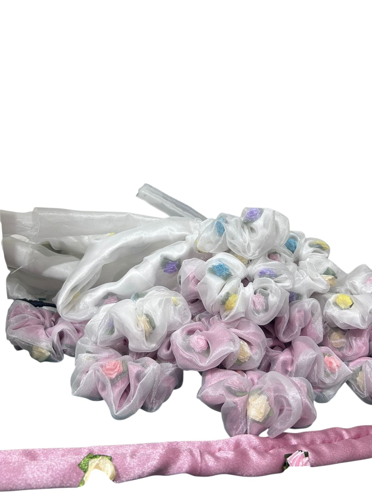 Organza hair scrunchies with floral accents pack of 3
