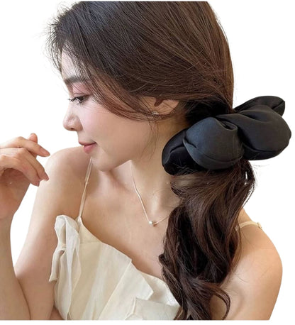 Large Satin flower shape hair scrunchies set of 4 Blue,cream,pink, black