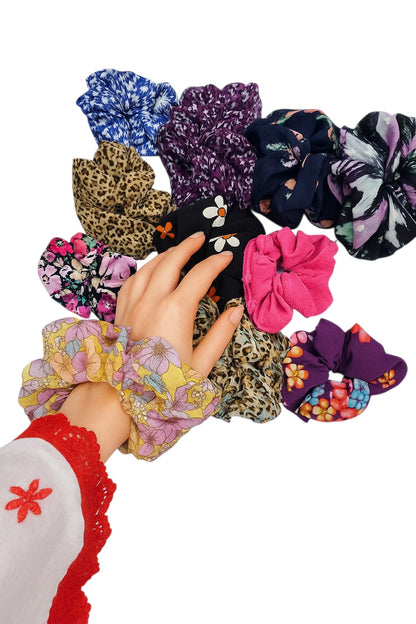 Scrunchies set 12 piece  Floral and leopard print  Multi colour
