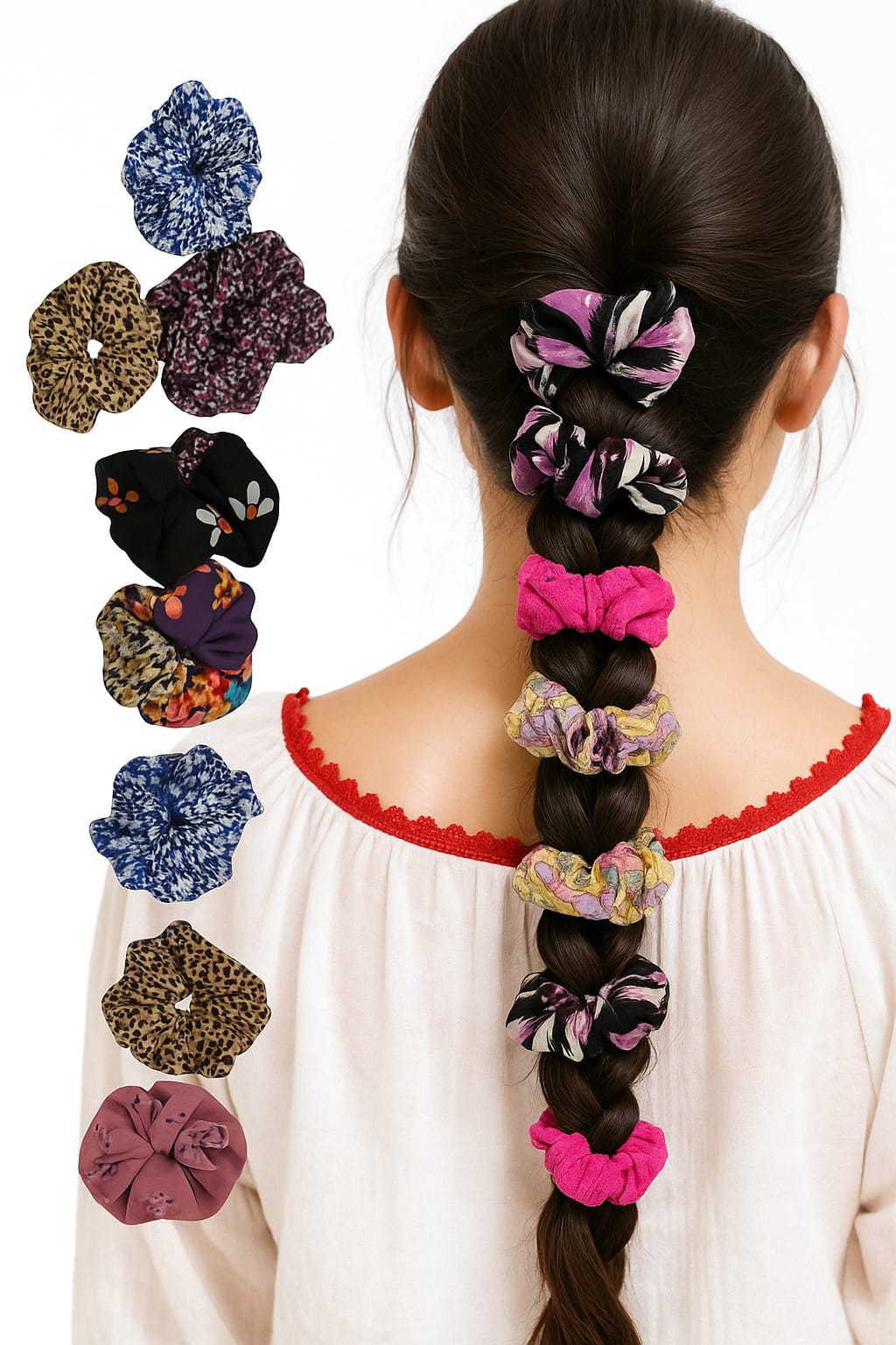 Scrunchies set 12 piece  Floral and leopard print  Multi colour